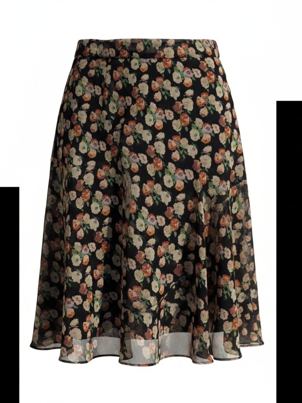 Vintage Lauren Ralph Lauren Black Floral Chiffon Ruffle Skirt Size 14
